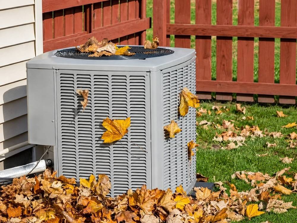 Autumn backyard AC unit scene